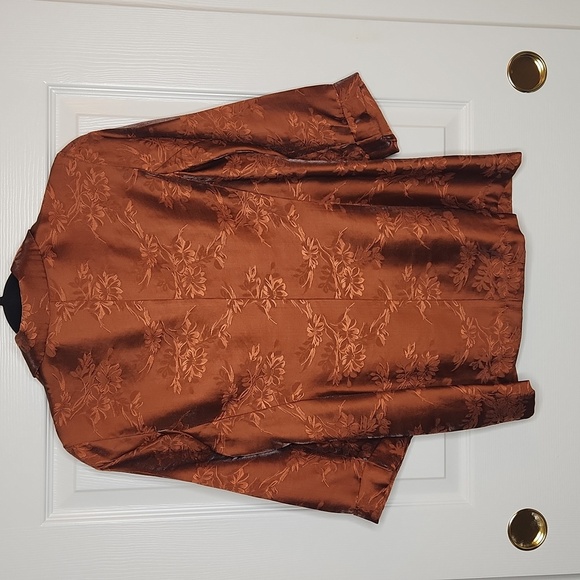 Chico's Design Women's Burnt Orange/Rust Asian Brocade Silk Top Size 0 - Picture 11 of 11